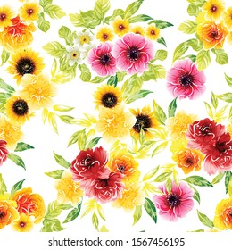 Abstract seamless pattern with plants, herbs and flowers
