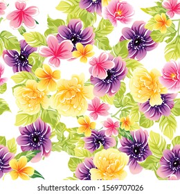 Abstract seamless pattern with plants, herbs and flowers