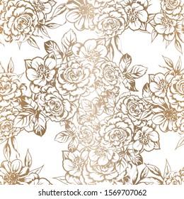 Abstract seamless pattern with plants, herbs and flowers
