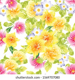 Abstract seamless pattern with plants, herbs and flowers