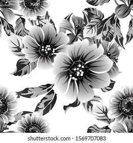 Abstract seamless pattern with plants, herbs and flowers
