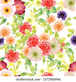 Abstract seamless pattern with plants, herbs and flowers