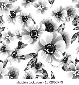 Abstract seamless pattern with plants, herbs and flowers