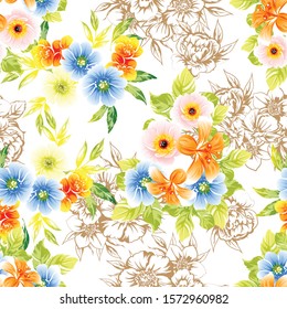 Abstract seamless pattern with plants, herbs and flowers