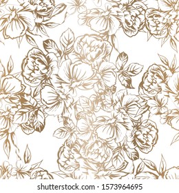 Abstract seamless pattern with plants, herbs and flowers, colorful botanical illustration.