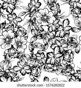 Abstract seamless pattern with plants, herbs and flowers