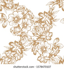 Abstract seamless pattern with plants, herbs and flowers