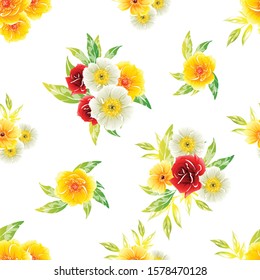 Abstract seamless pattern with plants, herbs and flowers
