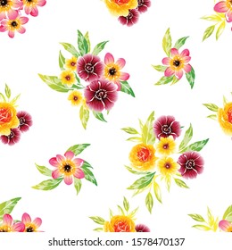 Abstract seamless pattern with plants, herbs and flowers