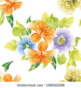 Abstract seamless pattern with plants, herbs and flowers