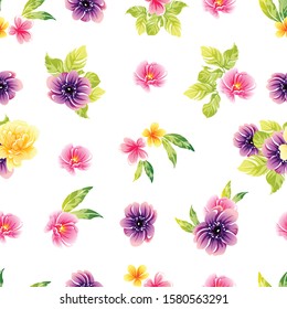 Abstract seamless pattern with plants, herbs and flowers