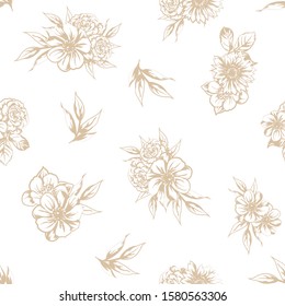 Abstract seamless pattern with plants, herbs and flowers