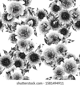Abstract seamless pattern with plants, herbs and flowers