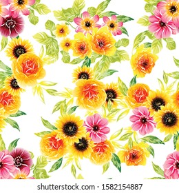 Abstract seamless pattern with plants, herbs and flowers