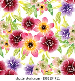 Abstract seamless pattern with plants, herbs and flowers