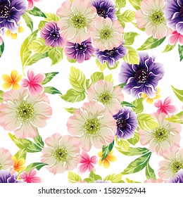 Abstract seamless pattern with plants, herbs and flowers
