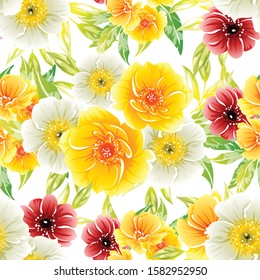 Abstract seamless pattern with plants, herbs and flowers