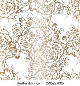 Abstract seamless pattern with plants, herbs and flowers, colorful botanical illustration.