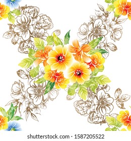 Abstract seamless pattern with plants, herbs and flowers