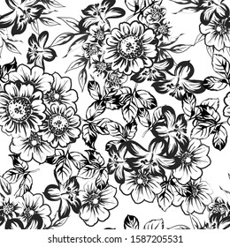Abstract seamless pattern with plants, herbs and flowers