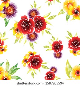 Abstract seamless pattern with plants, herbs and flowers