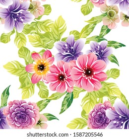 Abstract seamless pattern with plants, herbs and flowers