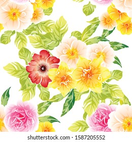 Abstract seamless pattern with plants, herbs and flowers