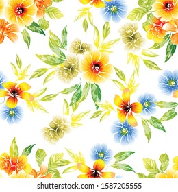 Abstract seamless pattern with plants, herbs and flowers