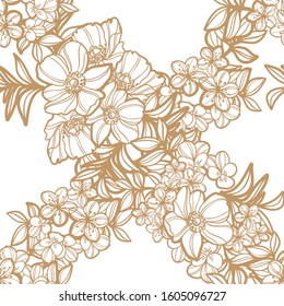 Abstract seamless pattern with plants, herbs and flowers