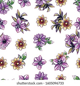 Abstract seamless pattern with plants, herbs and flowers