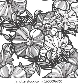Abstract seamless pattern with plants, herbs and flowers
