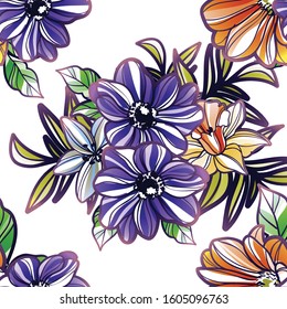 Abstract seamless pattern with plants, herbs and flowers