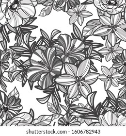 Abstract seamless pattern with plants, herbs and flowers
