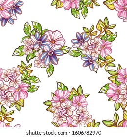 Abstract seamless pattern with plants, herbs and flowers
