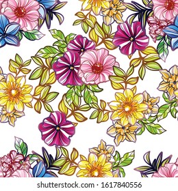 Abstract seamless pattern with plants, herbs and flowers