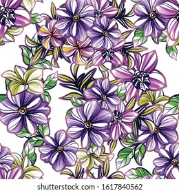 Abstract seamless pattern with plants, herbs and flowers
