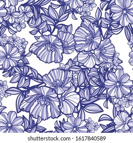 Abstract seamless pattern with plants, herbs and flowers
