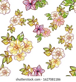 Abstract seamless pattern with plants, herbs and flowers