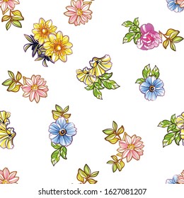 Abstract seamless pattern with plants, herbs and flowers