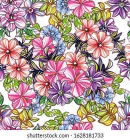 Abstract seamless pattern with plants, herbs and flowers