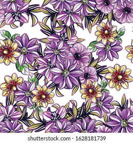 Abstract seamless pattern with plants, herbs and flowers