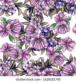 Abstract seamless pattern with plants, herbs and flowers