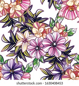 Abstract seamless pattern with plants, herbs and flowers