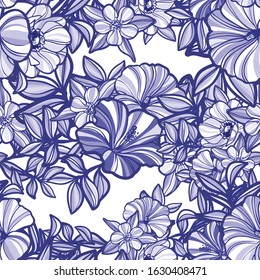 Abstract seamless pattern with plants, herbs and flowers
