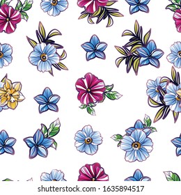 Abstract seamless pattern with plants, herbs and flowers