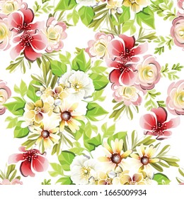 Abstract seamless pattern with plants, herbs and flowers
