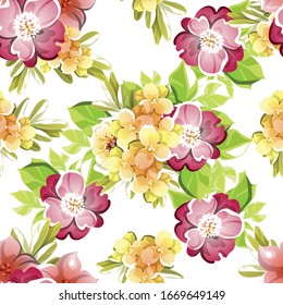 Abstract seamless pattern with plants, herbs and flowers