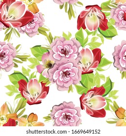 Abstract seamless pattern with plants, herbs and flowers