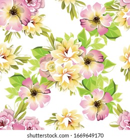 Abstract seamless pattern with plants, herbs and flowers
