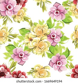 Abstract seamless pattern with plants, herbs and flowers